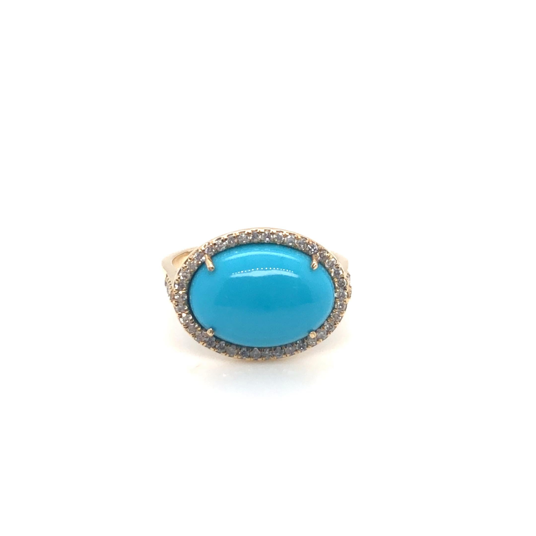 5.25 ctw Oval Turquoise And .32ctw Diamond Ring 14K Yellow Gold 3.3 Grams