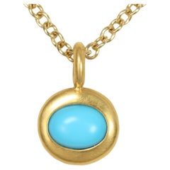 Oval Turquoise Bezel Charm Pendant – 22K Yellow Gold