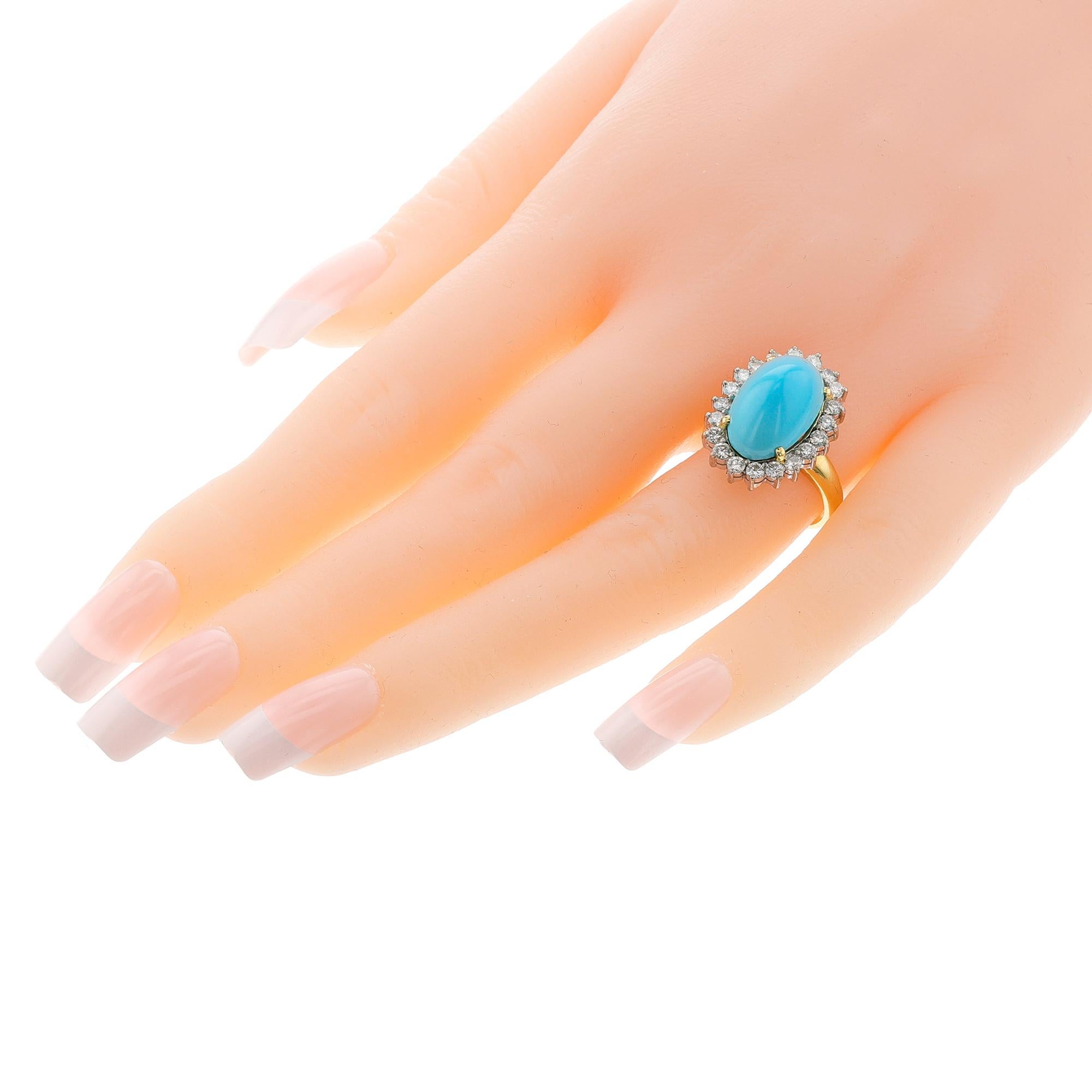 Oval Turquoise Cabochon and Diamond Ring, 18k For Sale 1