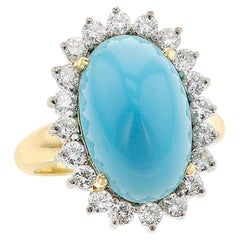 Vintage Oval Turquoise Cabochon and Diamond Ring, 18k