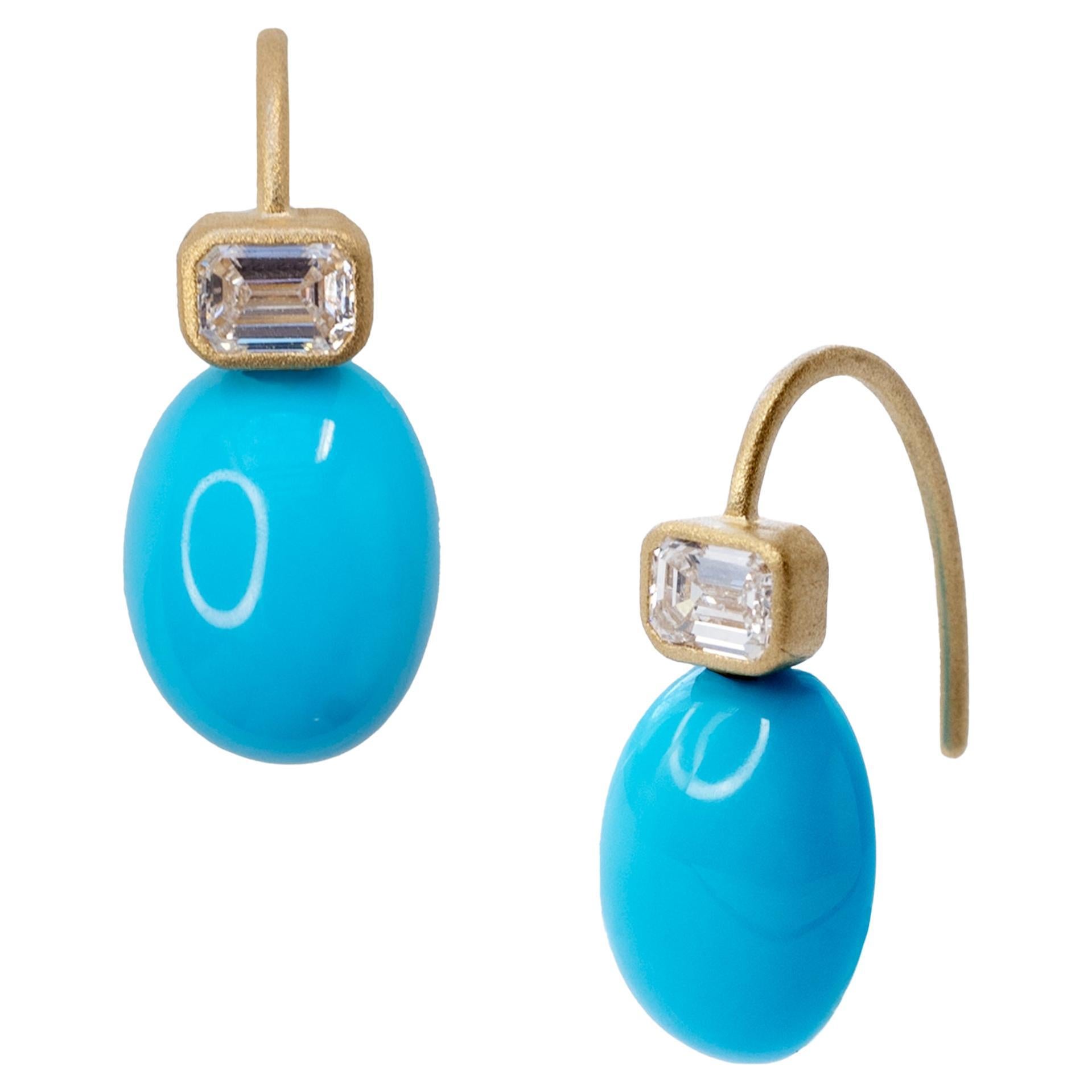 Pendants d
oreilles ovales en or 18K avec turquoise et diamants - By Bombyx House