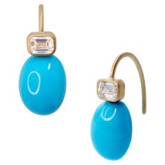 Pendientes Gota Oval Turquesa Diamante Oro 18K - By Bombyx House
