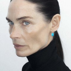 Pendants d'oreilles ovales en or 18K avec turquoise et diamants - By Bombyx House