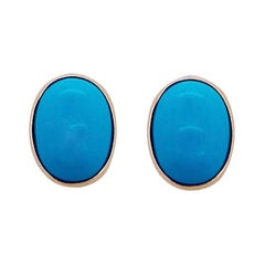 Oval Turquoise Earring Set in 14 Karat Yellow Gold