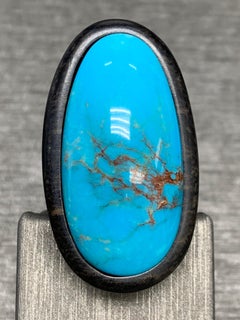 Oval Turquoise, Ebony Wood Ring