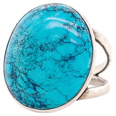 Oval Turquoise Ring, Solitaire Design in Sterling Silver