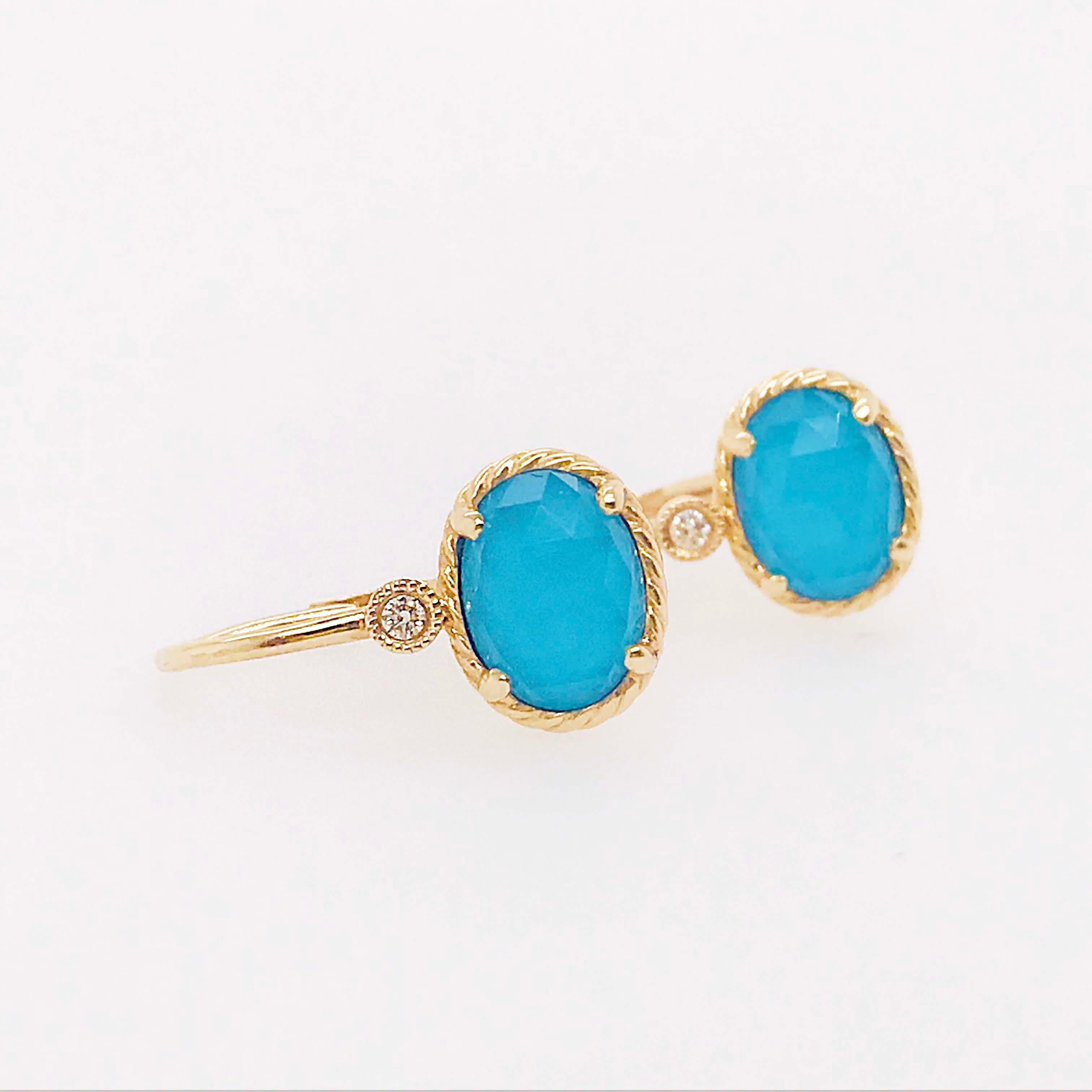 Oval Turquoise Rock Crystal & Diamond Earring Dangles in 14 Karat Gold Turquoise For Sale 5