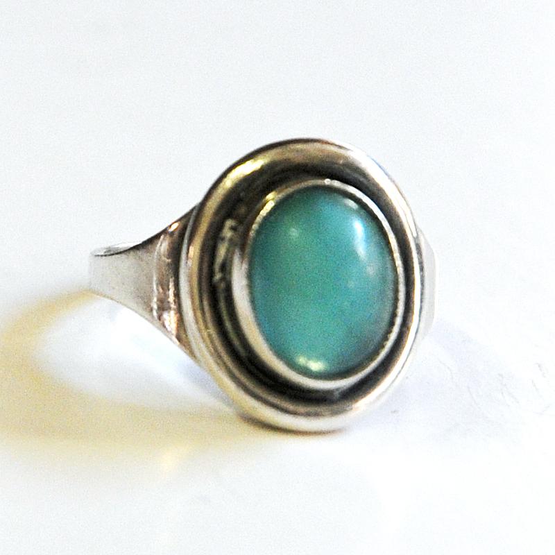 Mid-Century Modern Oval Turquoise Stone Silvering by Sven Holmström, 1950s, Sweden