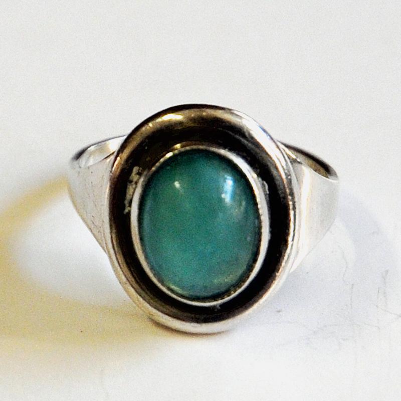 Oval Turquoise Stone Silvering by Sven Holmström, 1950s, Sweden In Good Condition In Stockholm, SE