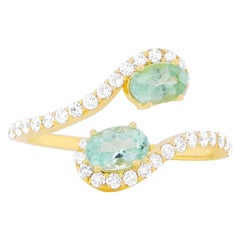 Oval Two Stone Paraiba Tourmaline Pave Diamond 18k Yellow Gold Ring Moi et Toi