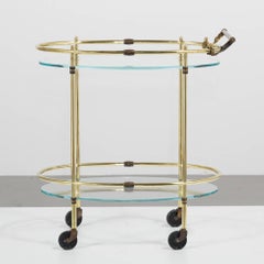 Oval Two-Tier Brass Framed Bar Cart with Glass Shelves, 1960s
