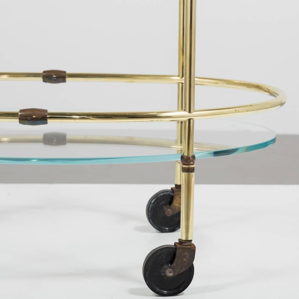 Oval Two-Tier Brass Framed Bar Cart with Glass Shelves, 1960s In Good Condition In London, GB