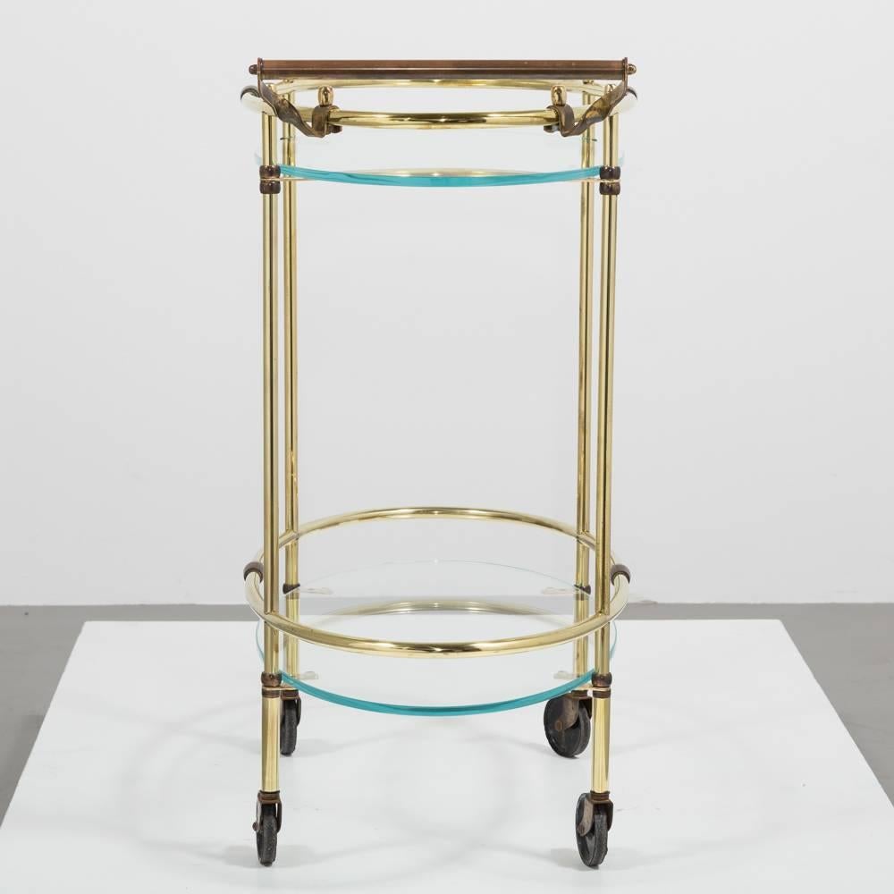 Oval Two-Tier Brass Framed Bar Cart with Glass Shelves, 1960s 1