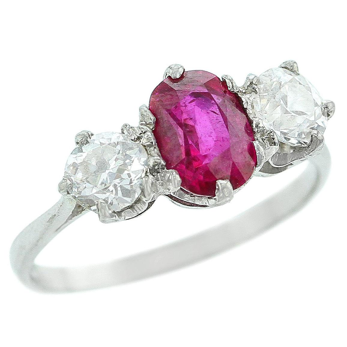 Oval Unheated Burma Ruby and Diamond Ring
