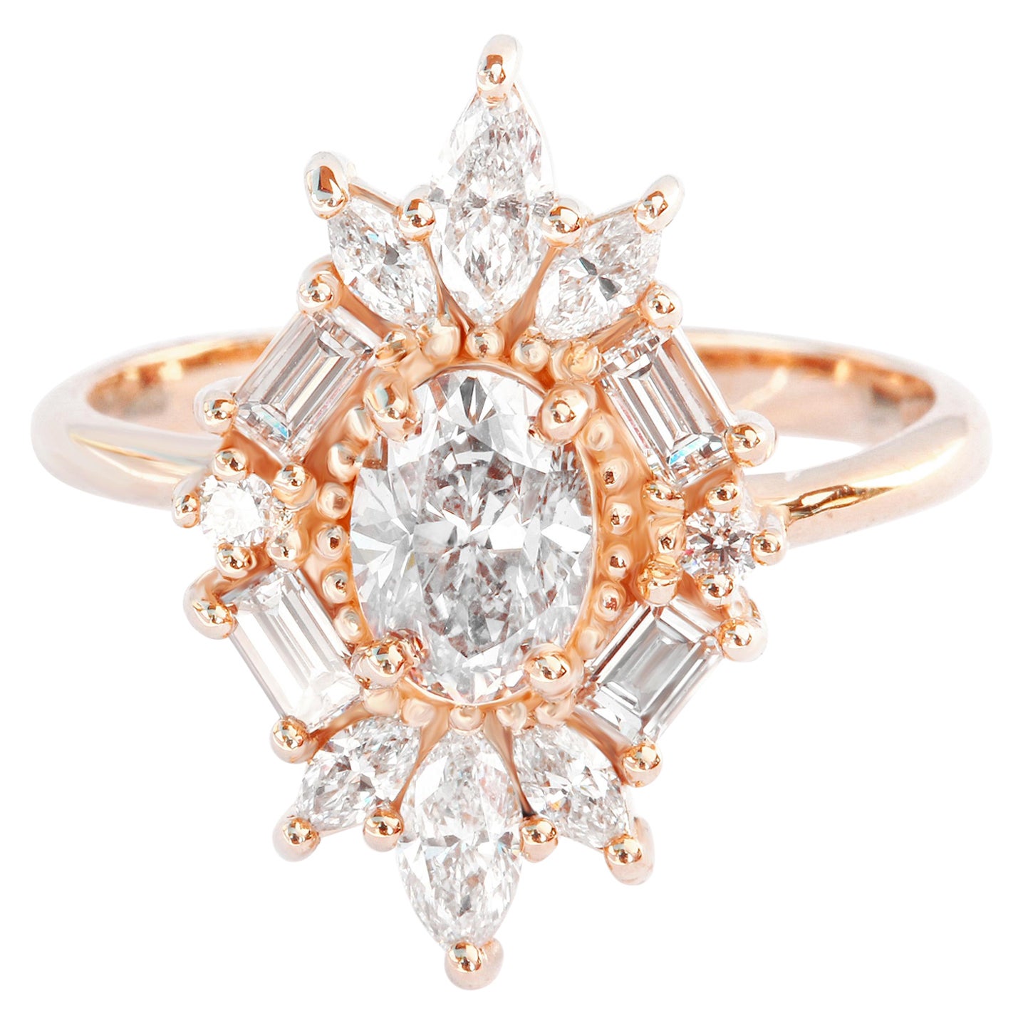 Oval Unique Diamond Victorian Engagement ring, Statement Ring, The Great Gatsby For Sale