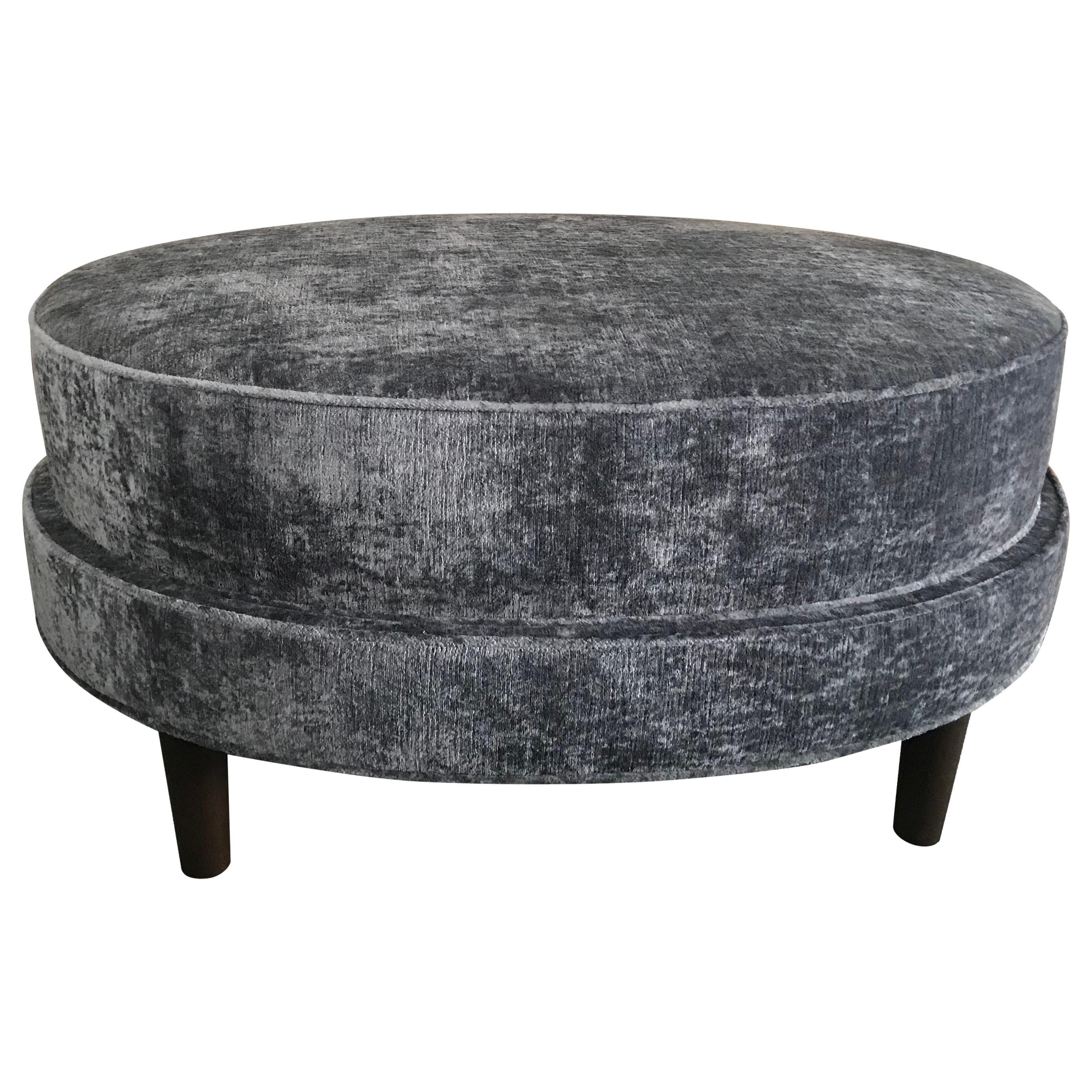 Oval Upholstered Customizable Two-Tiered Ottoman For Sale