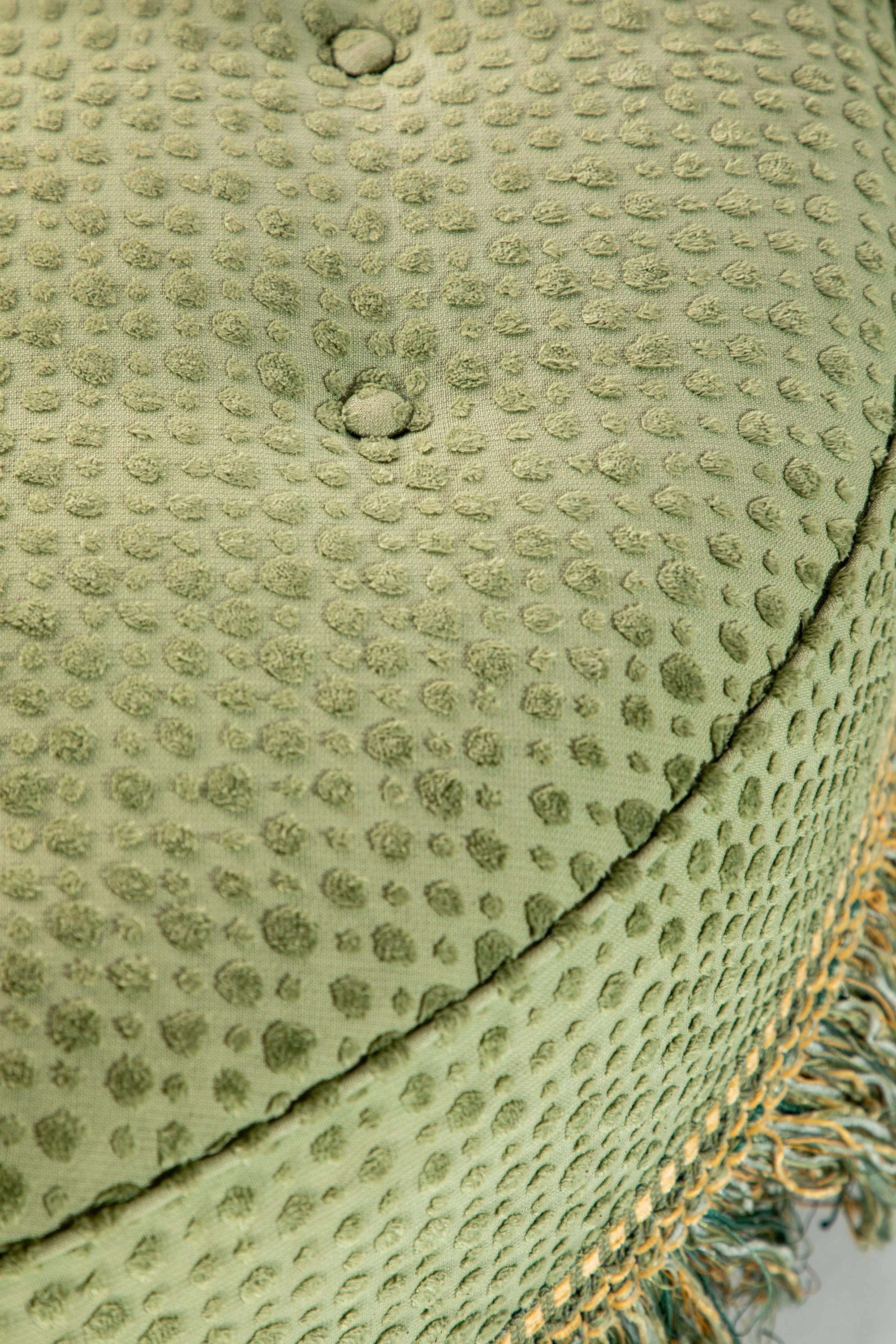 Fabric Oval Upholstered Tufted Ottoman For Sale