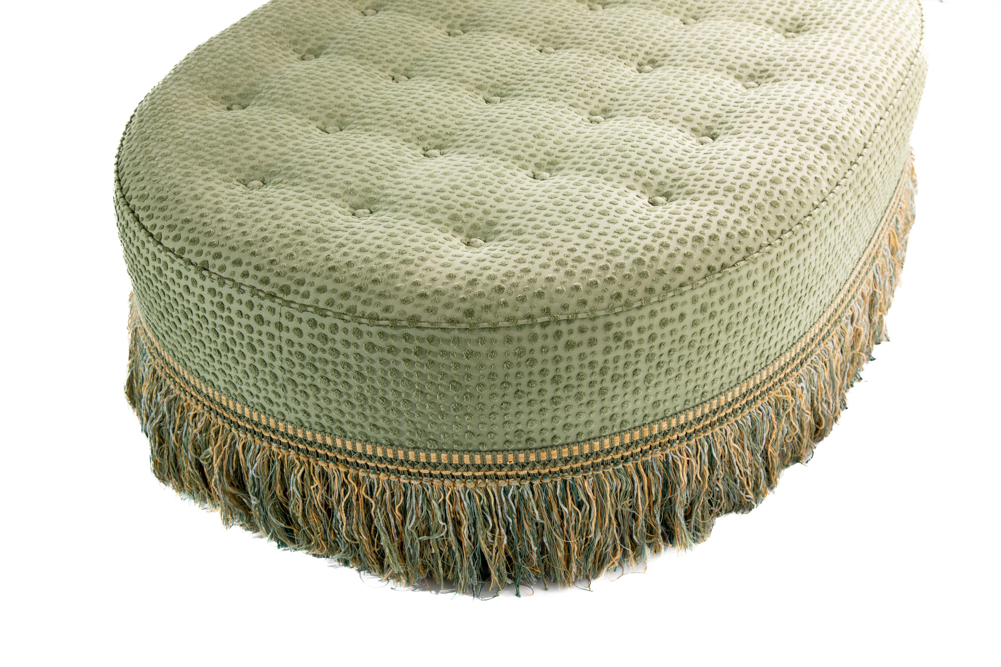 Oval Upholstered Tufted Ottoman For Sale 1