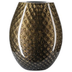 Oval Vase Mocenigo, Muranese Glass, Gold 24-Karat and Black, Italy