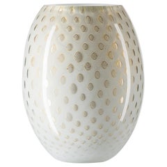 Oval Vase Mocenigo, Muranese Glass, Gold 24-Karat and White, Italy