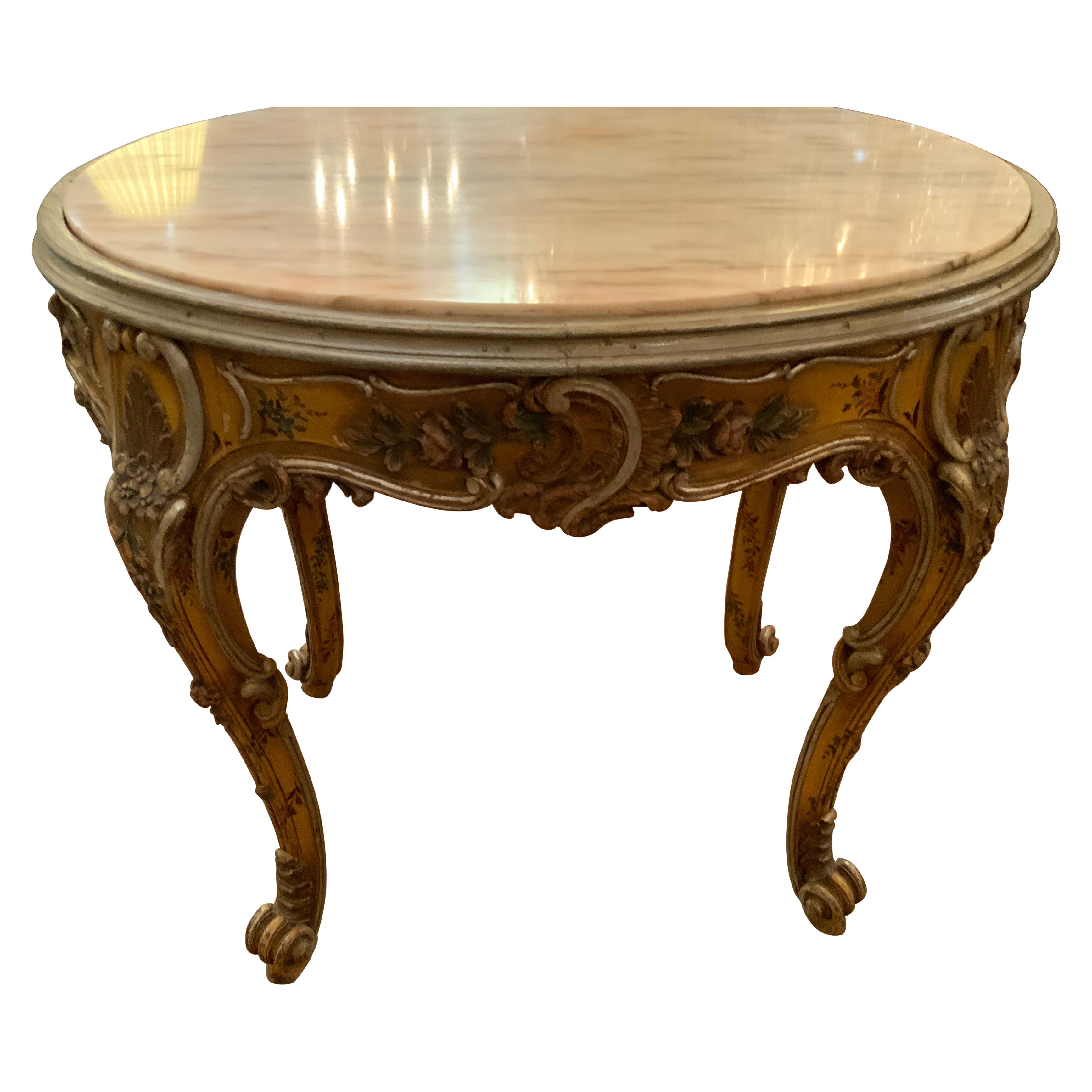 Oval Venetian center table with marble top For Sale
