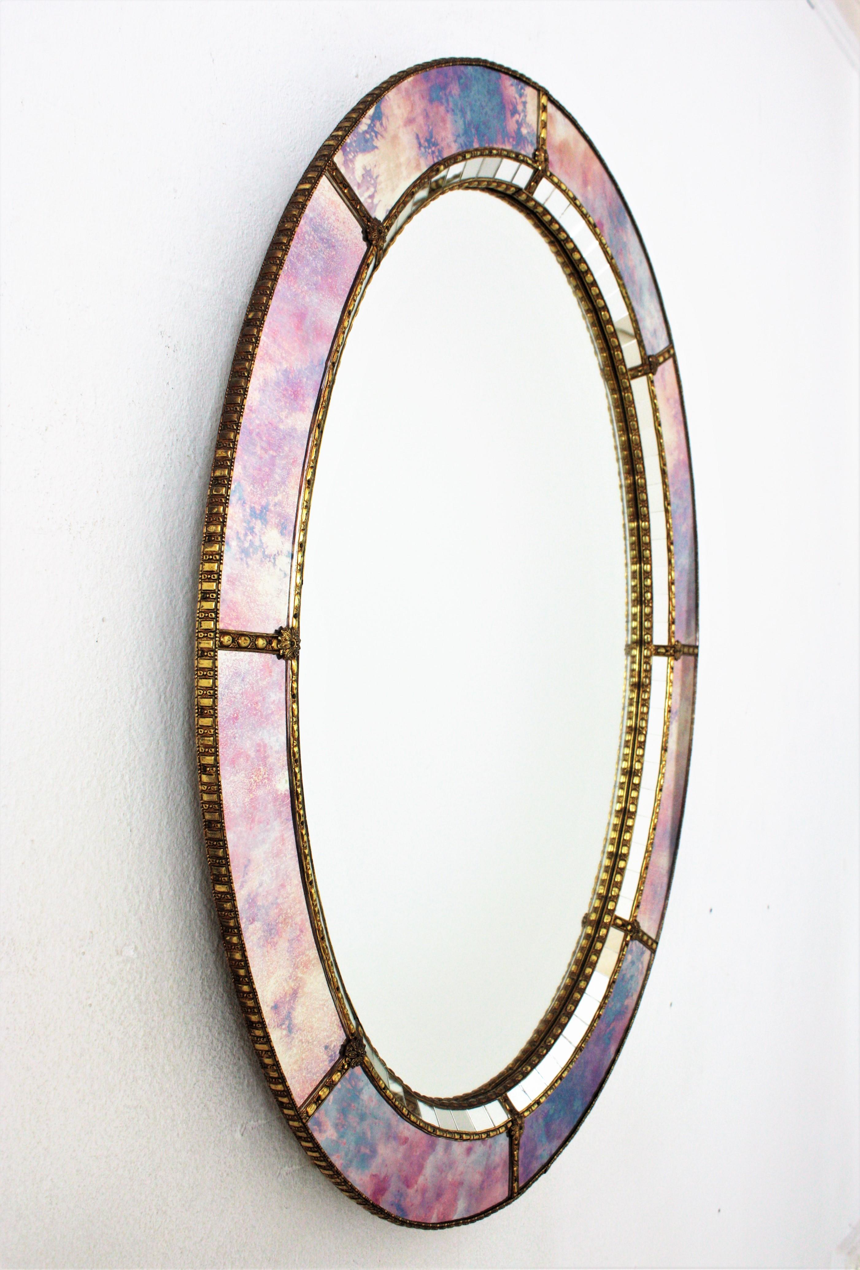 Spanish Oval Venetian Style Mirror with Brass Details