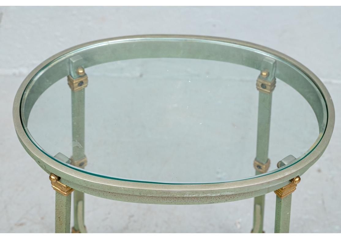 Oval Verdigris Patinated Iron Glass Top Accent Table In Good Condition In Bridgeport, CT
