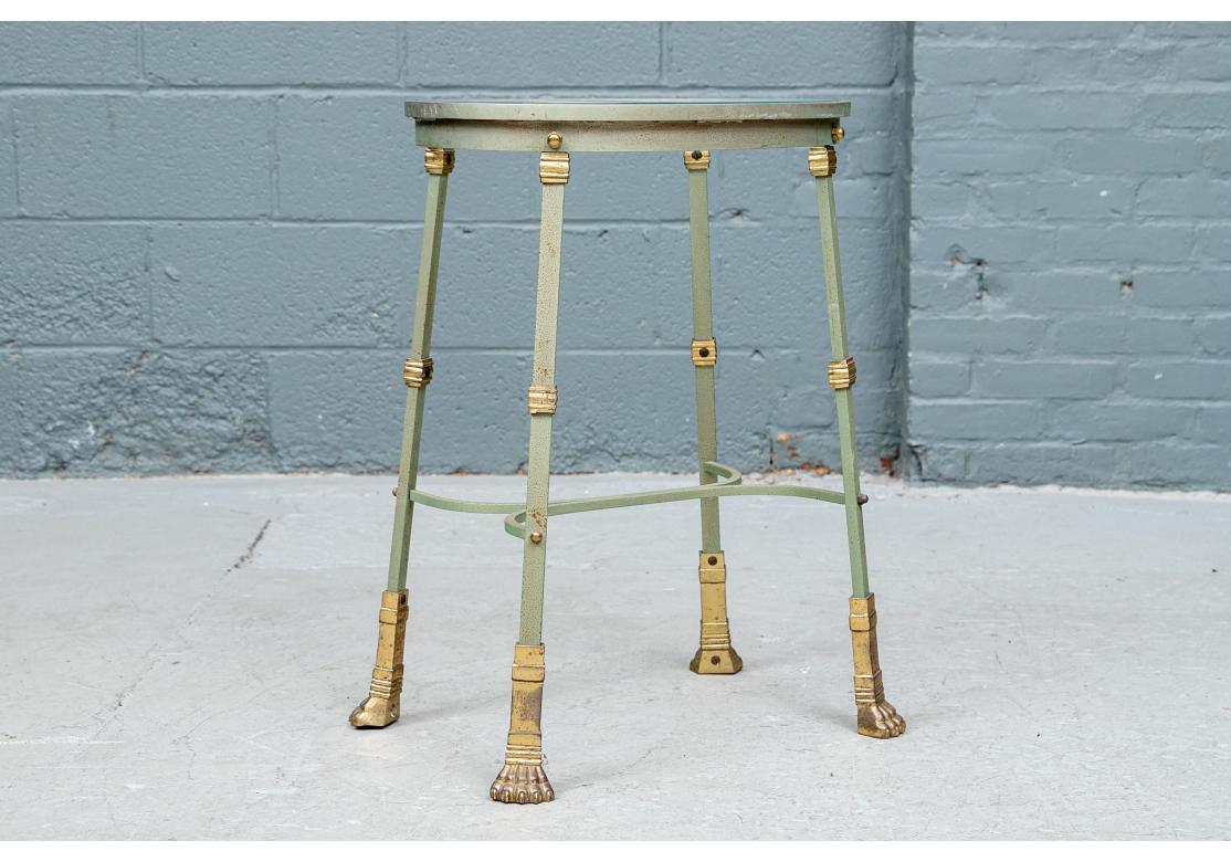 20th Century Oval Verdigris Patinated Iron Glass Top Accent Table