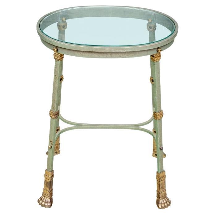 Oval Verdigris Patinated Iron Glass Top Accent Table
