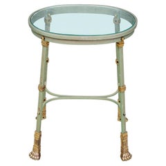 Oval Verdigris Patinated Iron Glass Top Accent Table