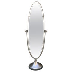 Oval Vertical "Psiche" Tilting Mirror Chromed Metal and Green Marble Base, 1950s