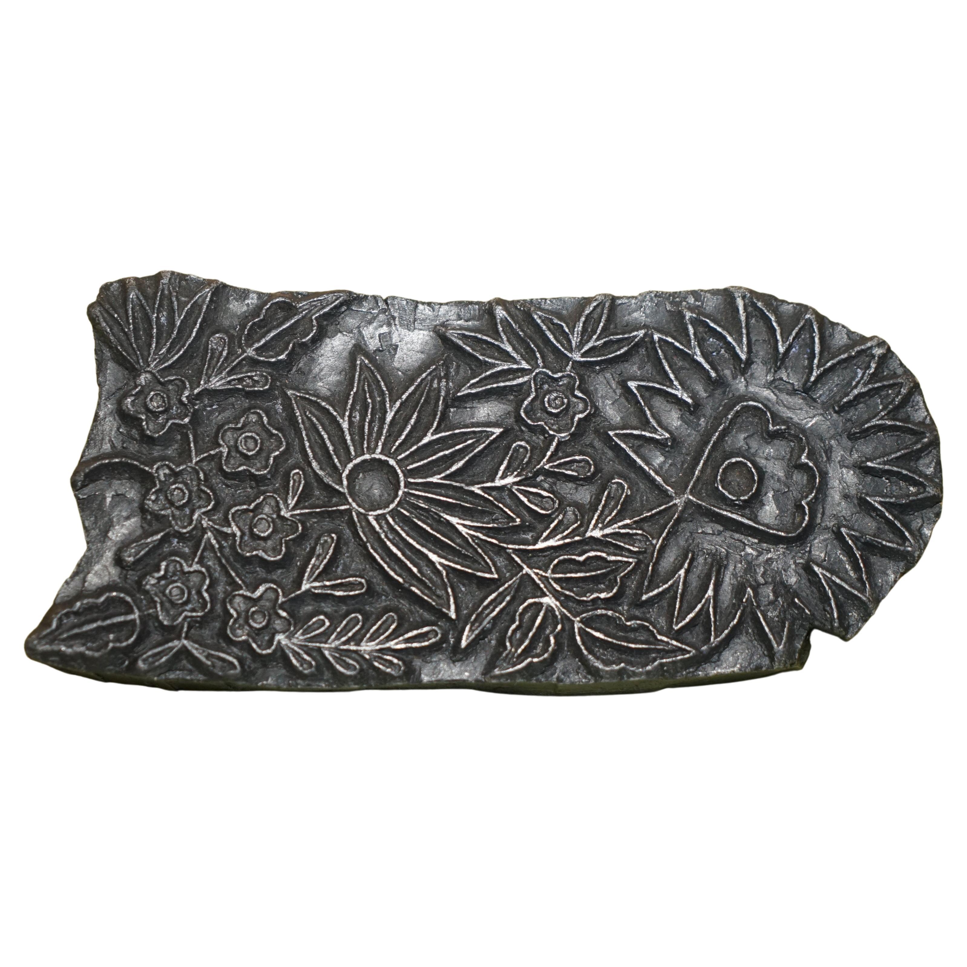 Bloque de Impresión Floral Oval Muy Coleccionable Antiguo Tallado a Mano para Papel Pintado