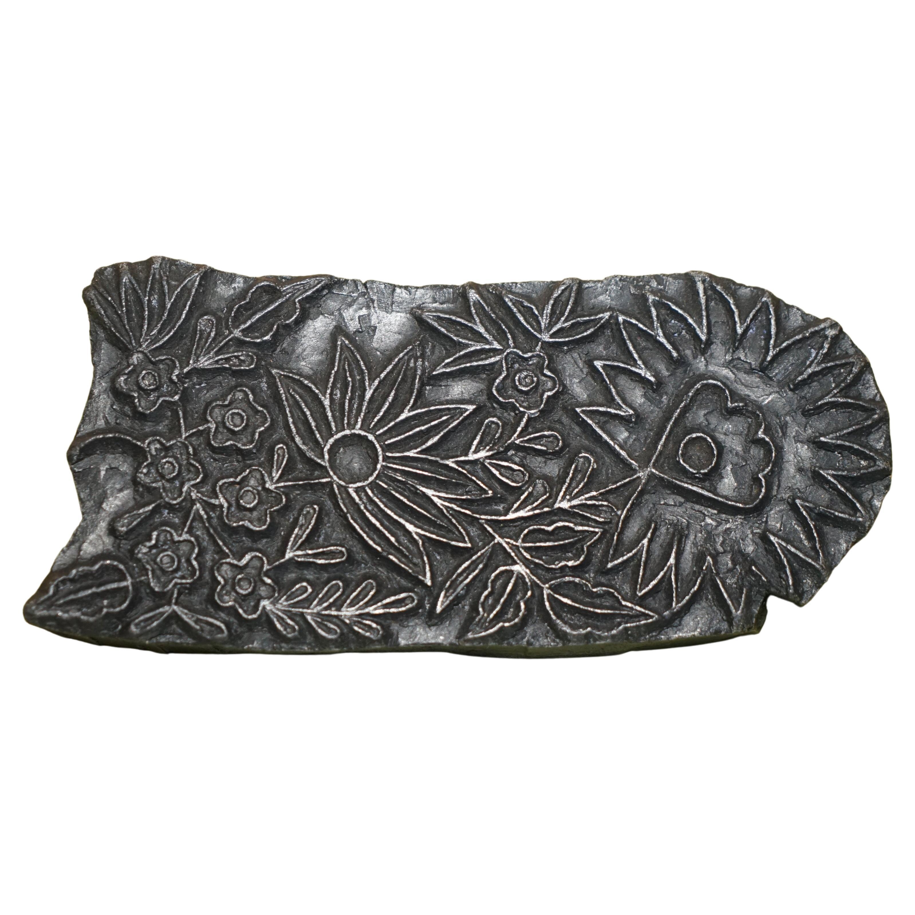 Oval Very Collectable Antique Hand Carved Floral Printing Block for Wallpaper