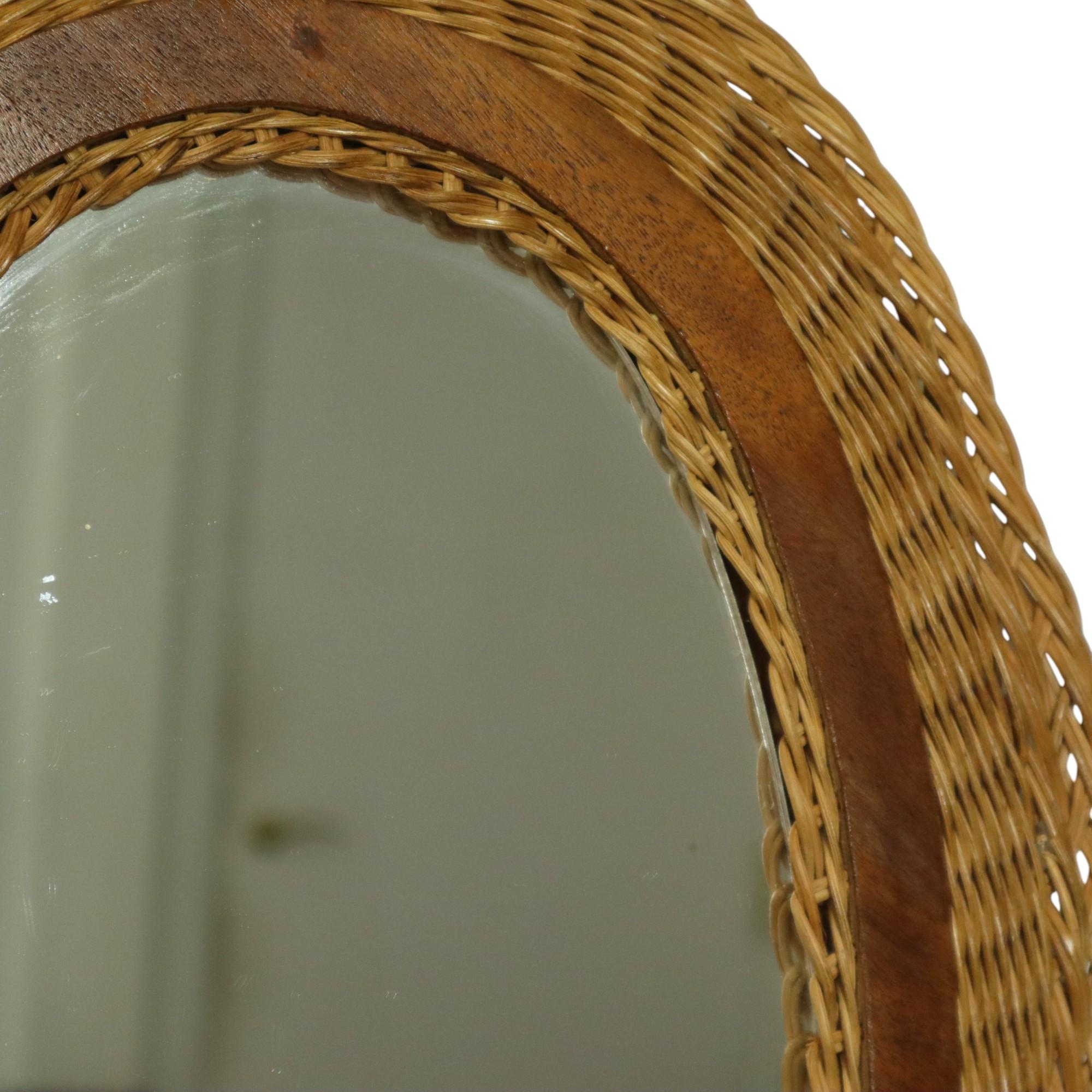 Miroir Ovale Vintage Rotin et Teck Style Boho Fifties 51cm en vente 6