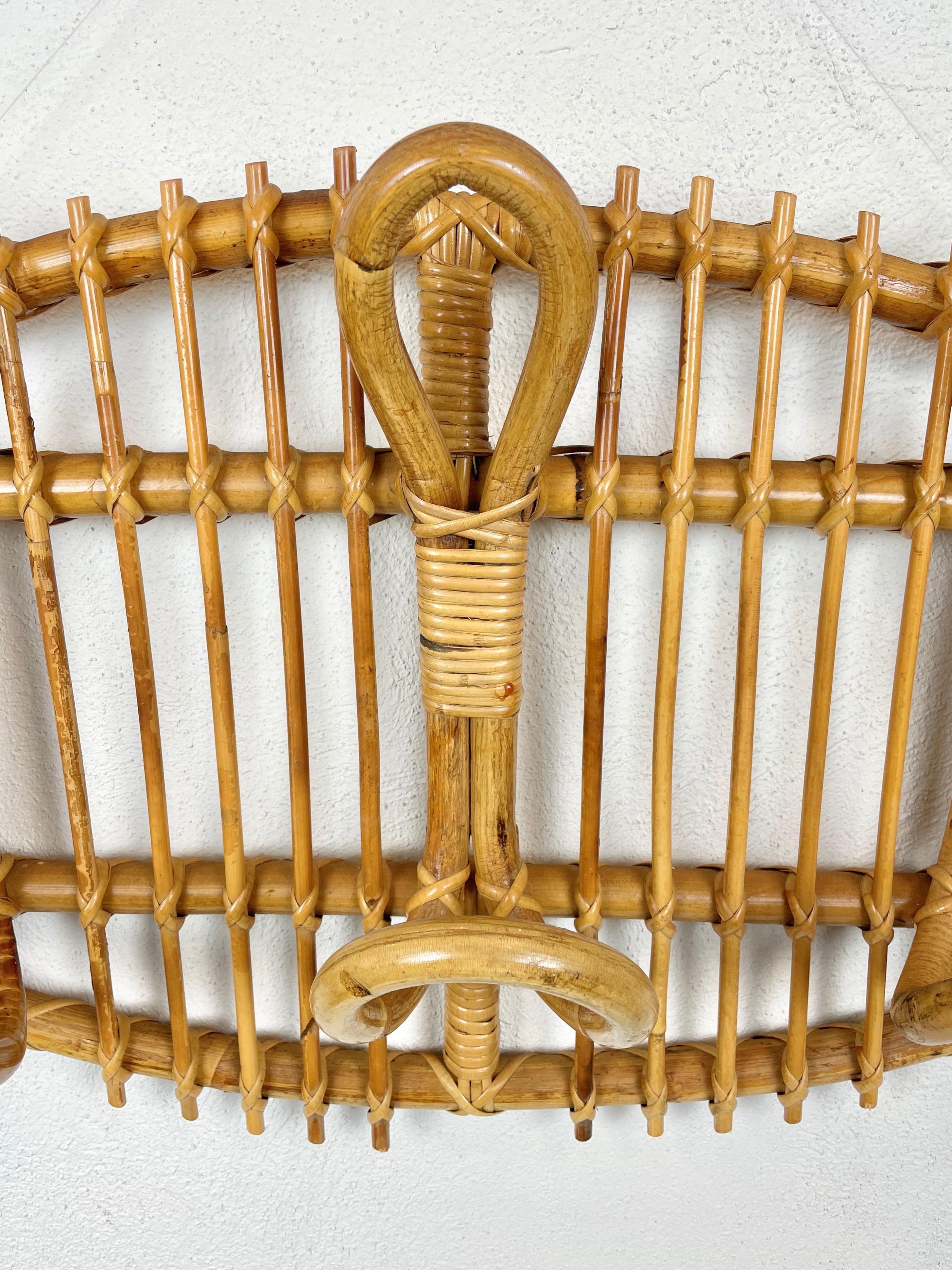 Oval Vintage Rattan & Bamboo Coat Rack Stand, Italy, 1960s 1