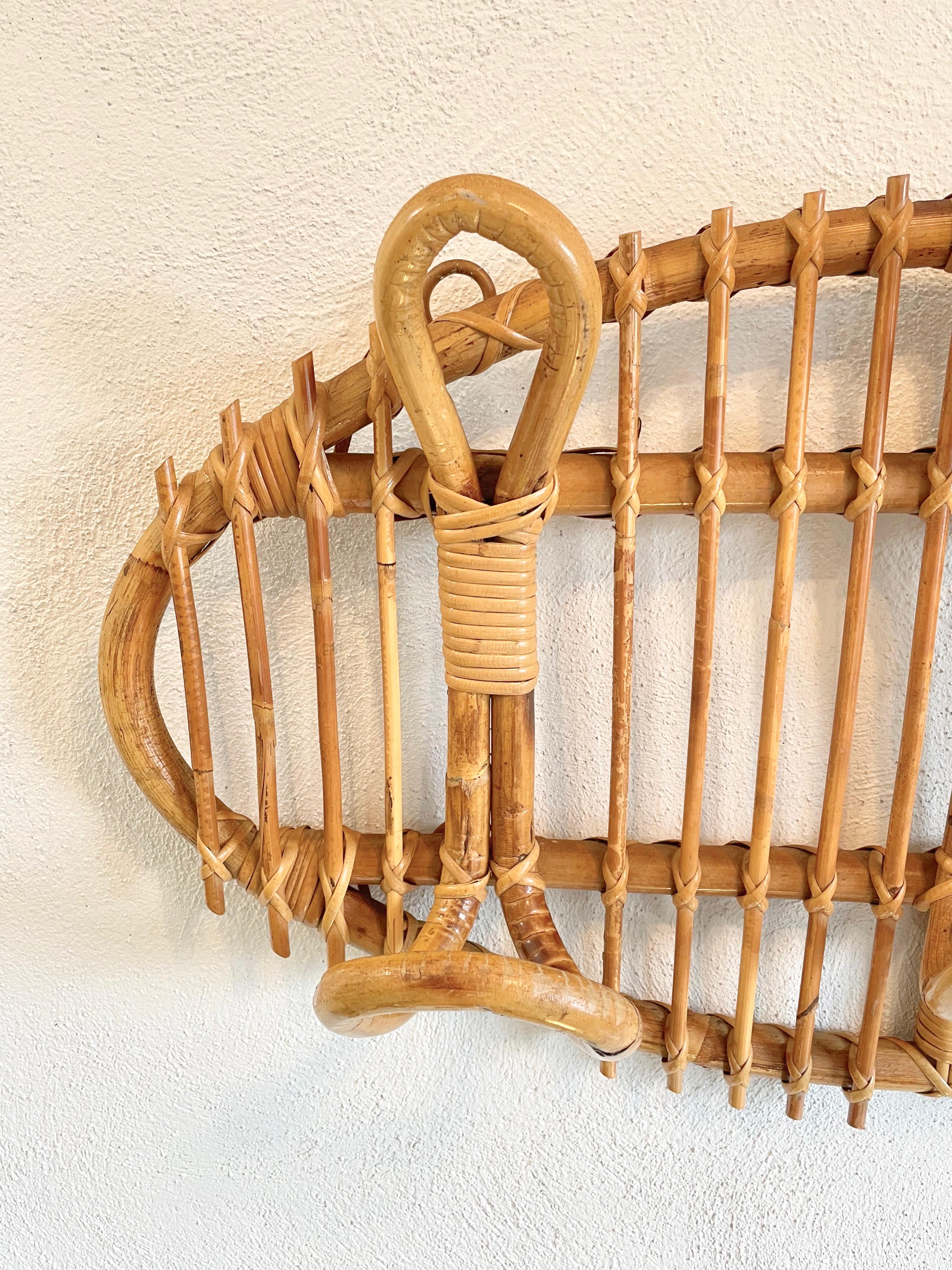 Oval Vintage Rattan & Bamboo Coat Rack Stand, Italy, 1960s 3