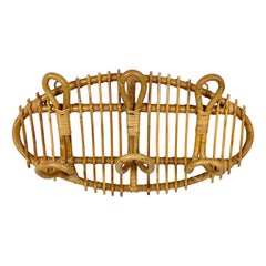 Oval Vintage Rattan 
Bamboo Coat Rack Stand, Italy, 1960s