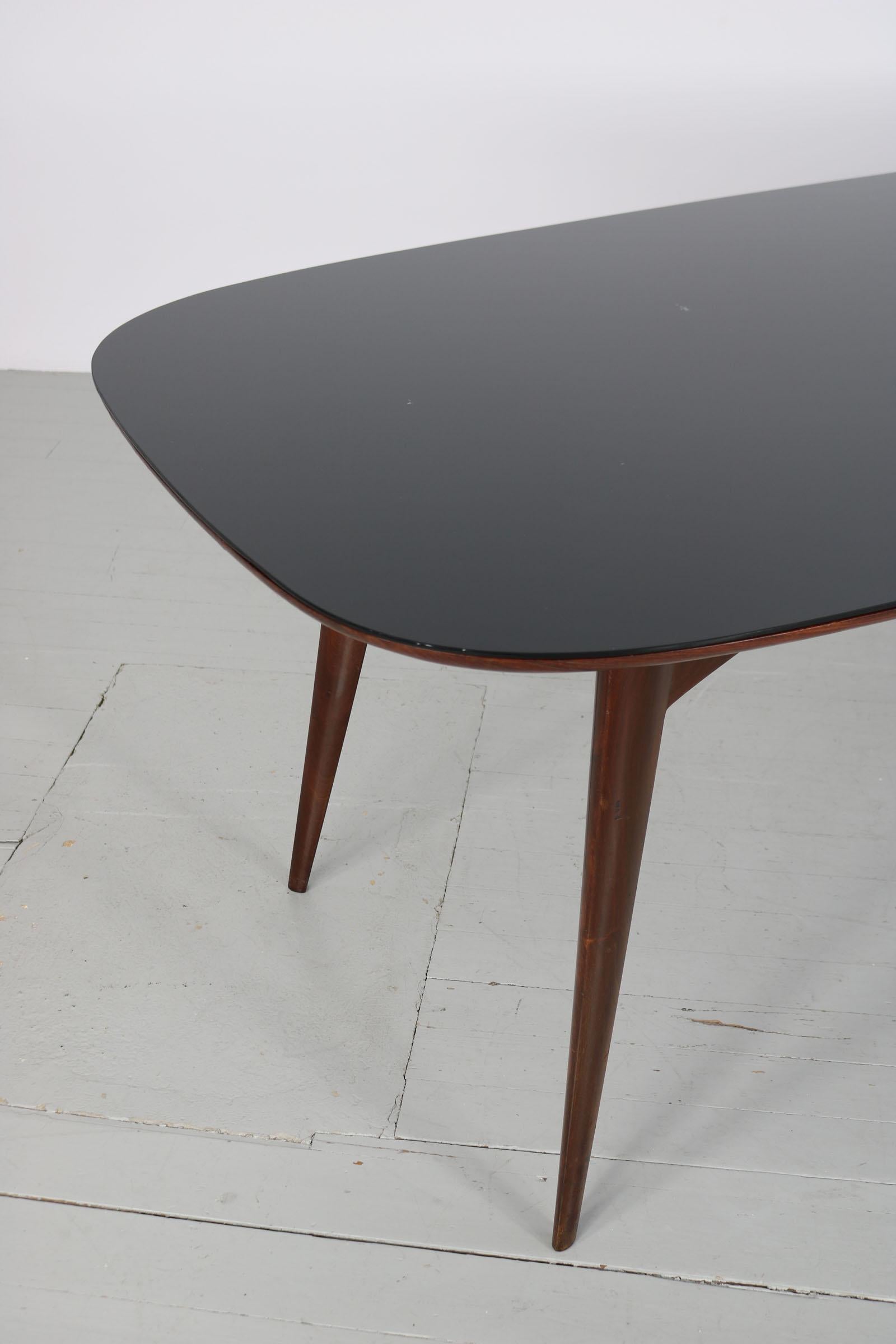 Oval Vittorio Dassi Dining Room Table with Black Glass Top, Italy, 1950s 9