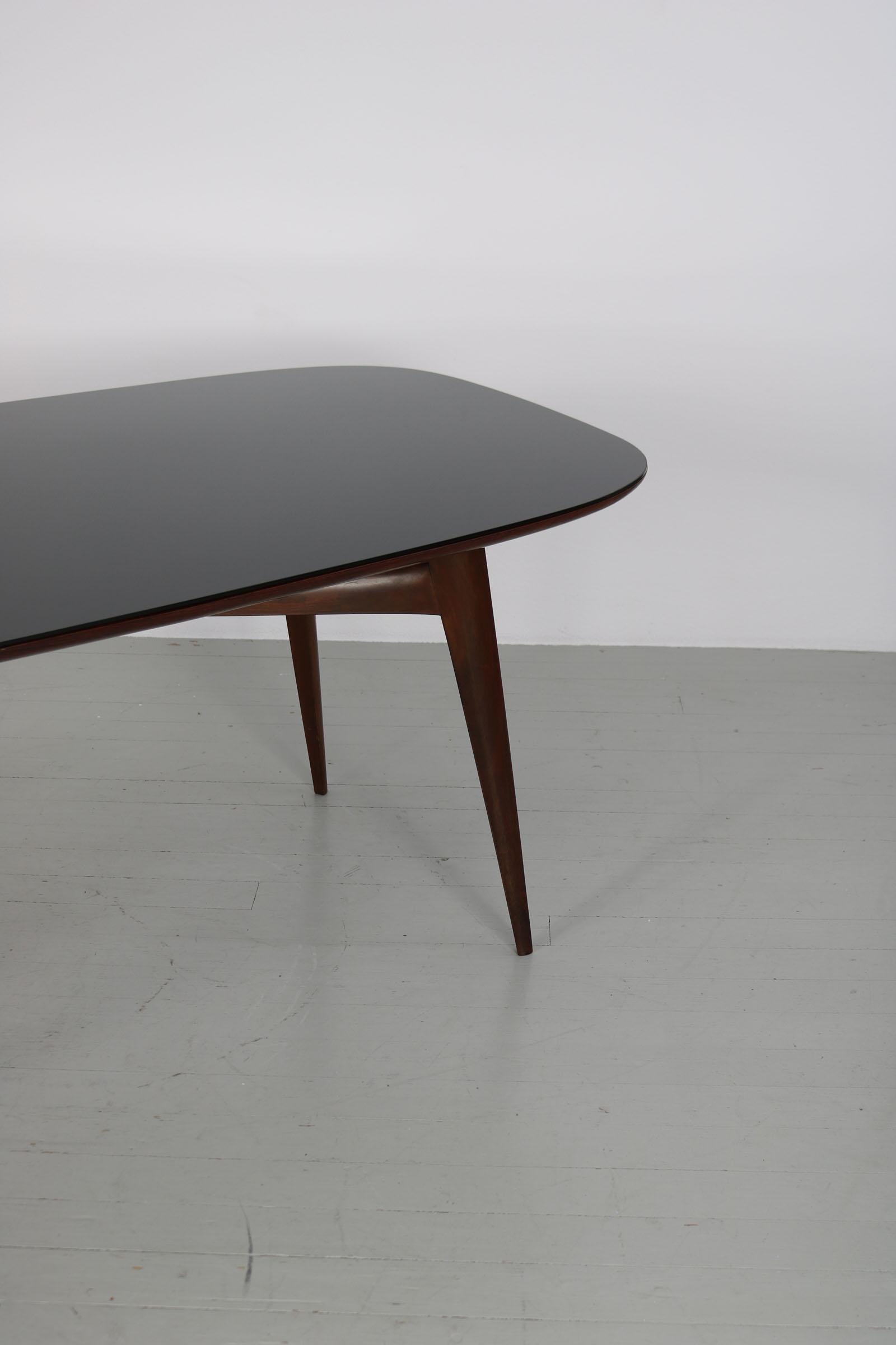 Oval Vittorio Dassi Dining Room Table with Black Glass Top, Italy, 1950s 10