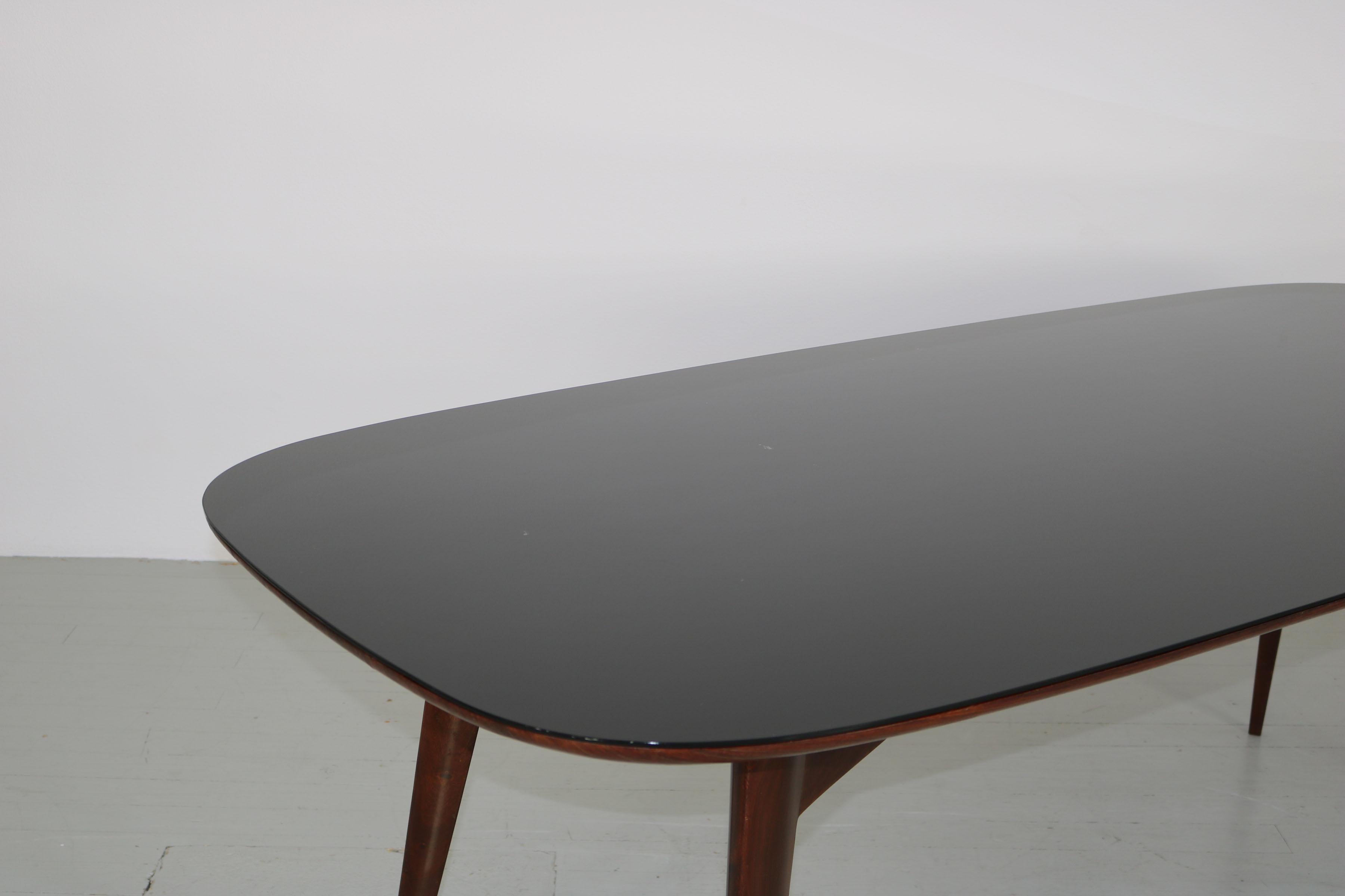 Oval Vittorio Dassi Dining Room Table with Black Glass Top, Italy, 1950s 11
