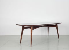 Oval Vittorio Dassi Dining Room Table with Black Glass Top, Italy, 1950s