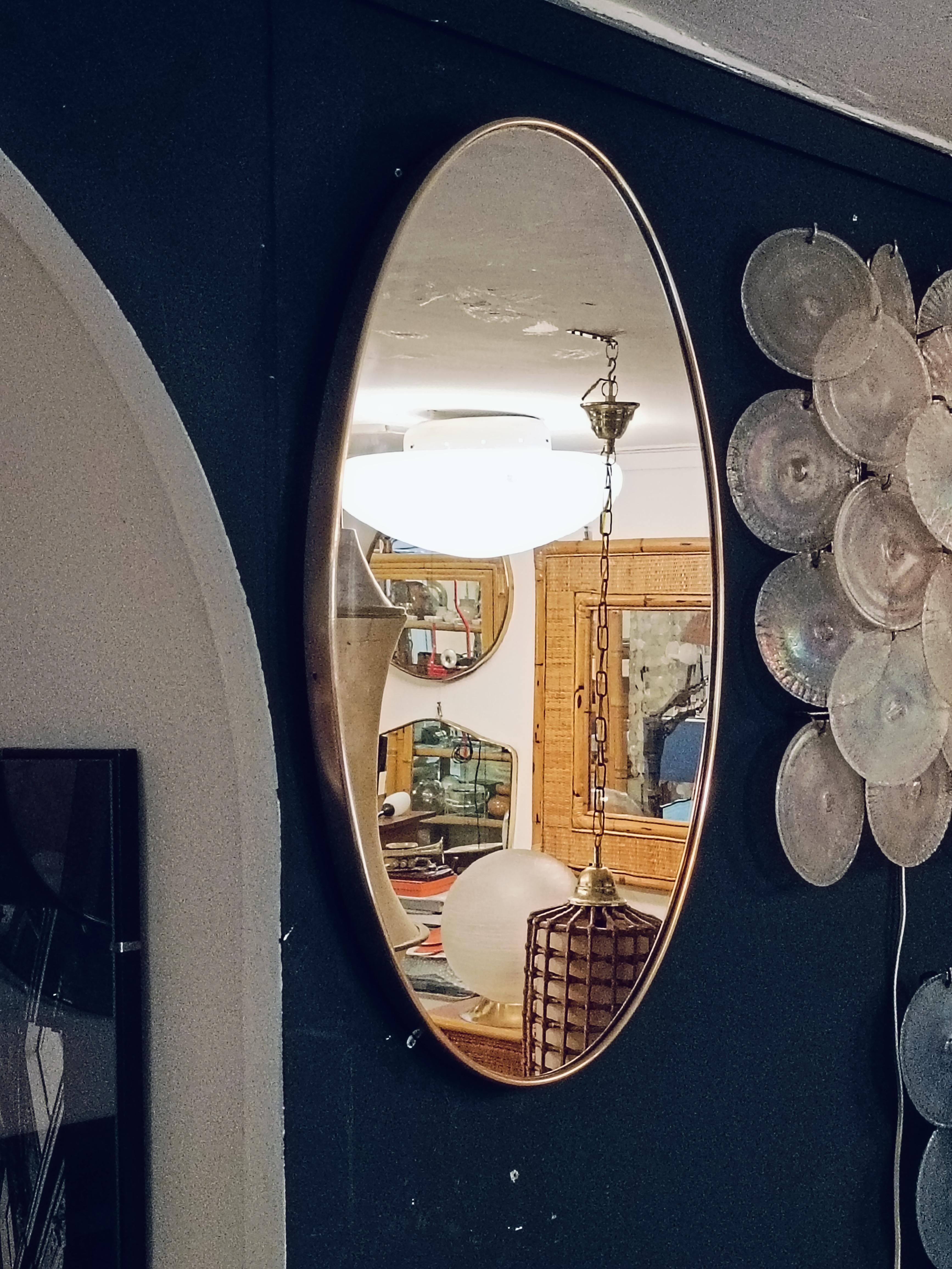 Italian Oval Wall Brass Mirror, Italy 1960s