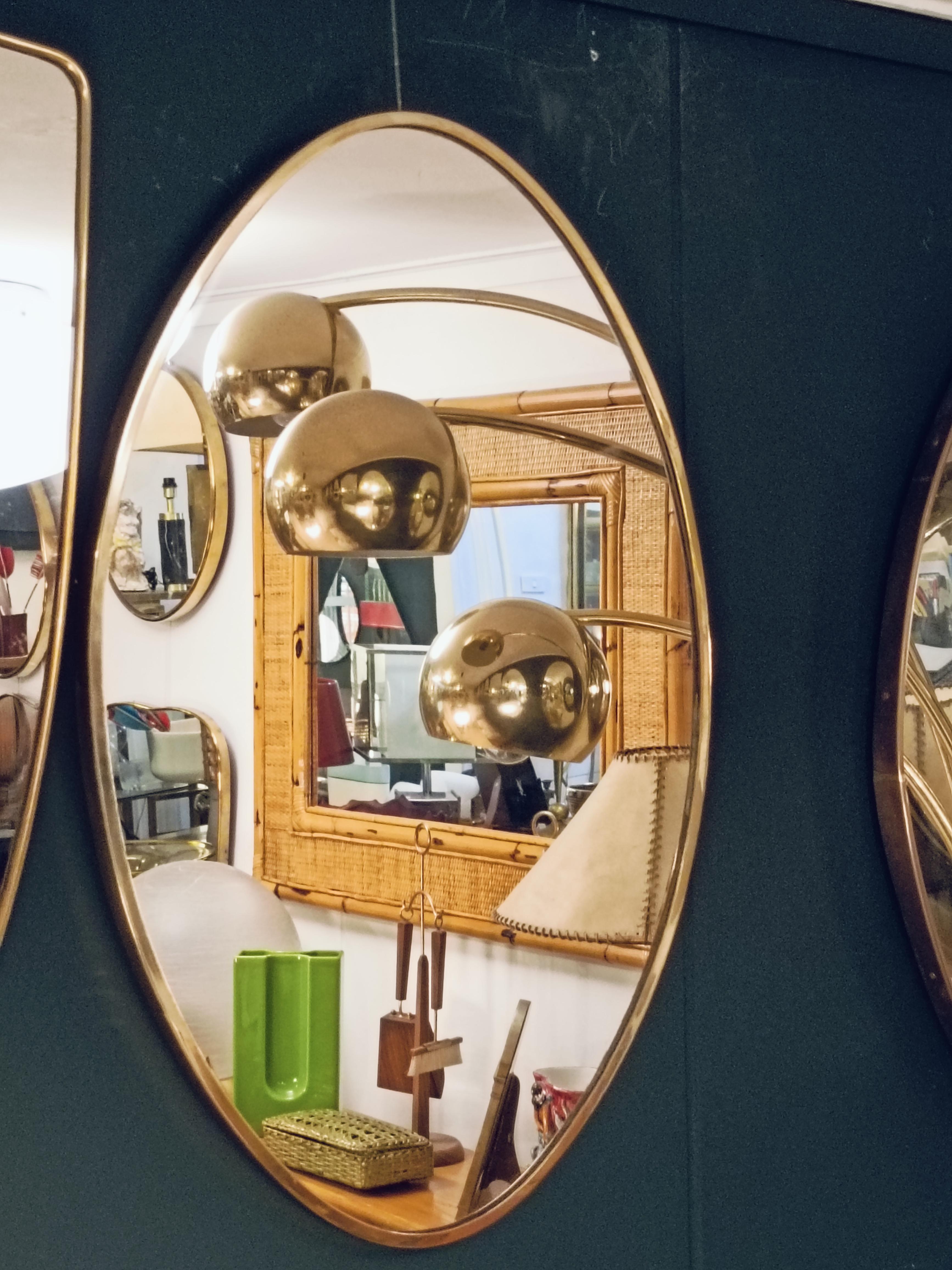 Italian Oval Wall Brass Mirror, Italy 1960s For Sale