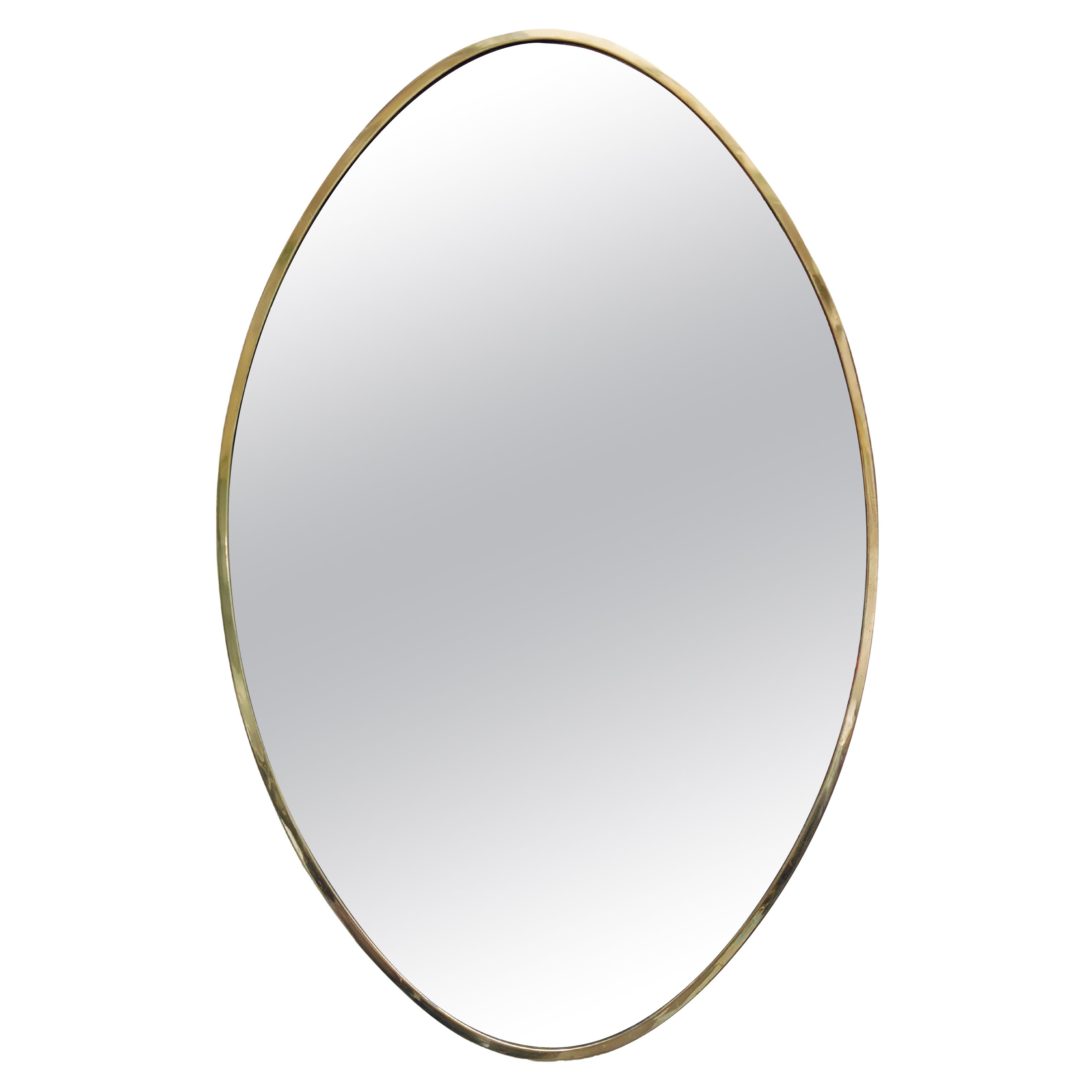 Oval Wall Brass Mirror, Italy 1960s