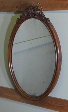 19th Century Victorian Oval Wall Mirror with Walnut Frame