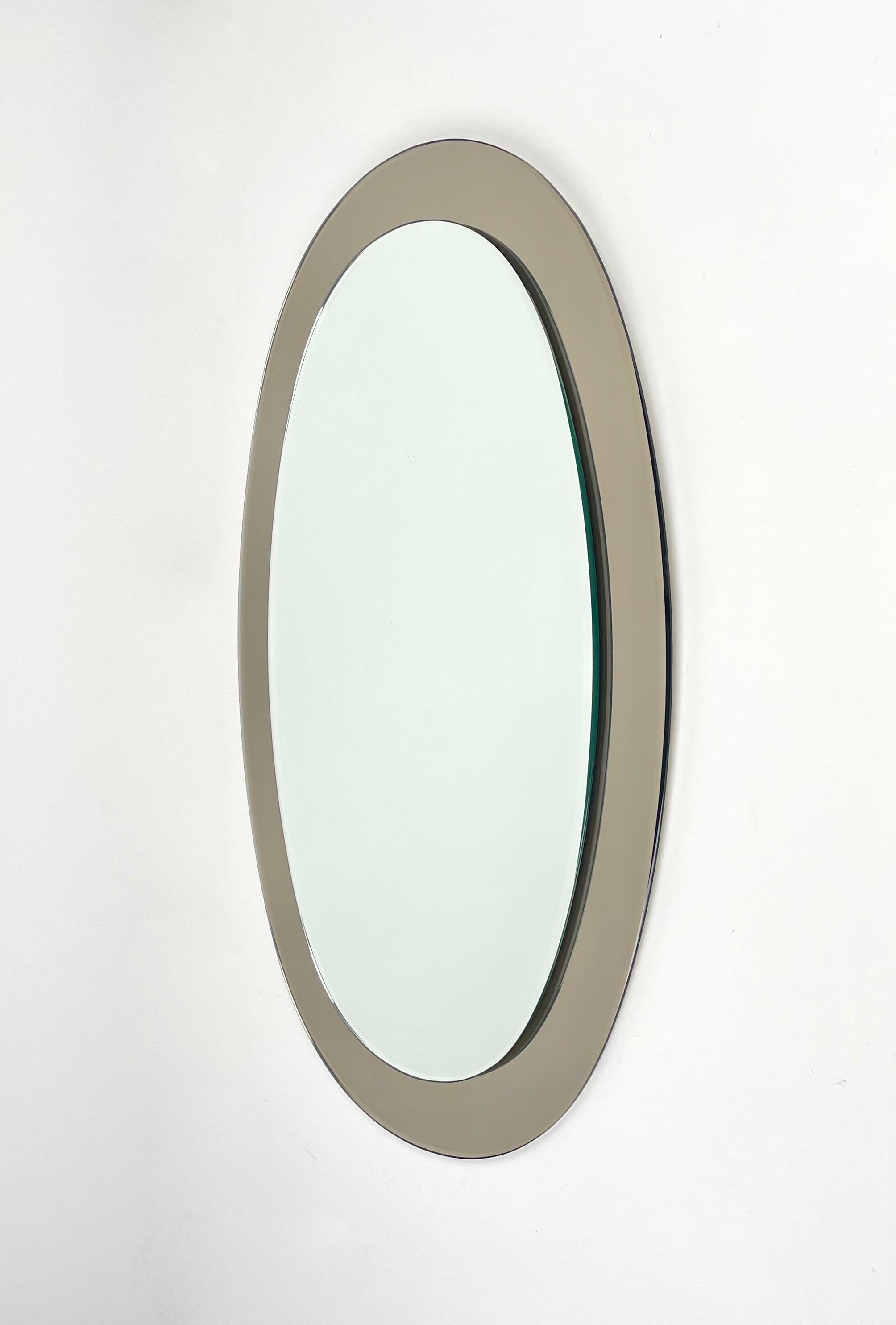 Italian Oval Wall Mirror by Sena Cristal, Italy 1970s