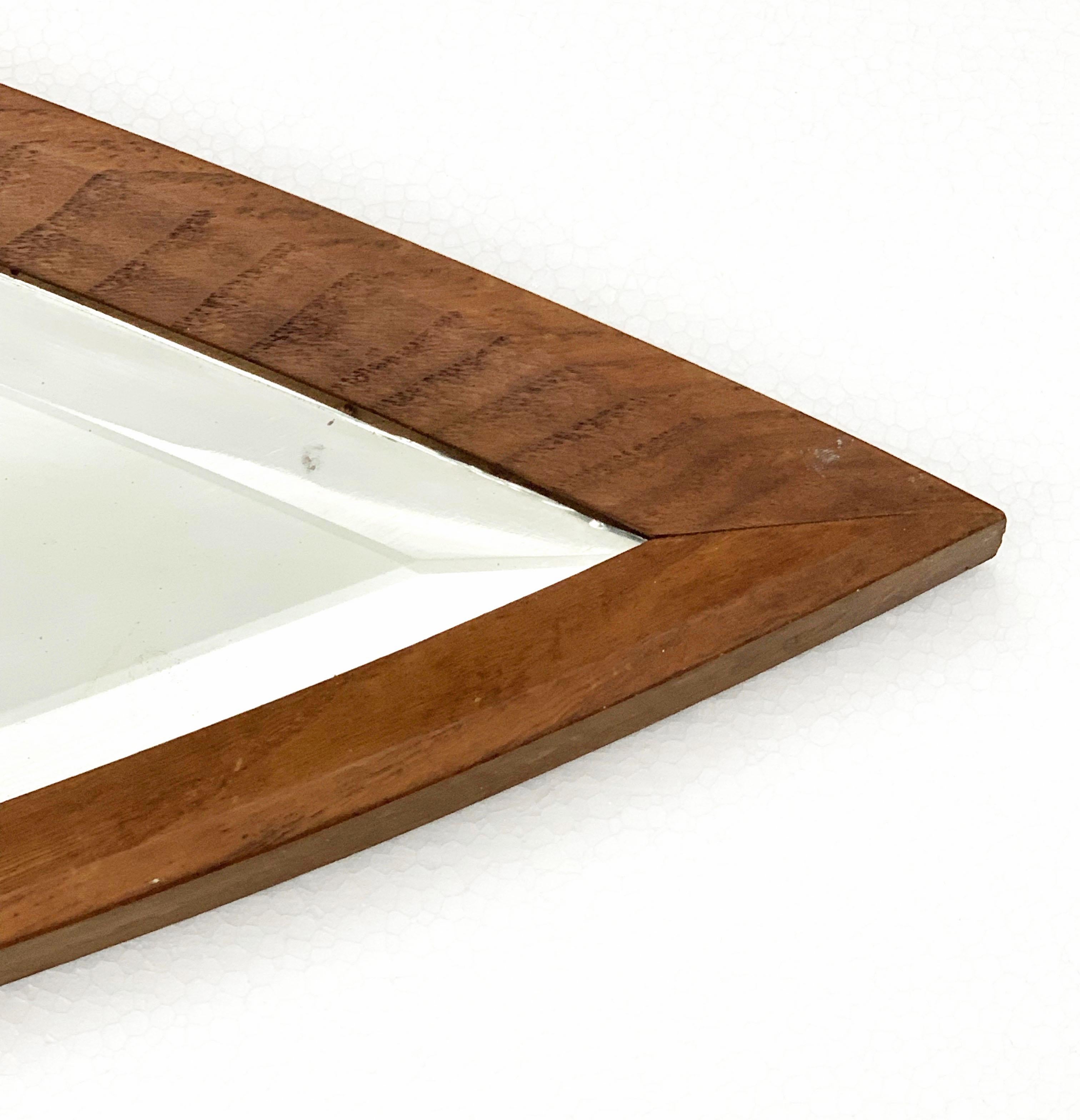 Italian Oval Wall Mirror, Eye-Shaped, Wood Frame, 1950s Italy Mid-Century Modern For Sale