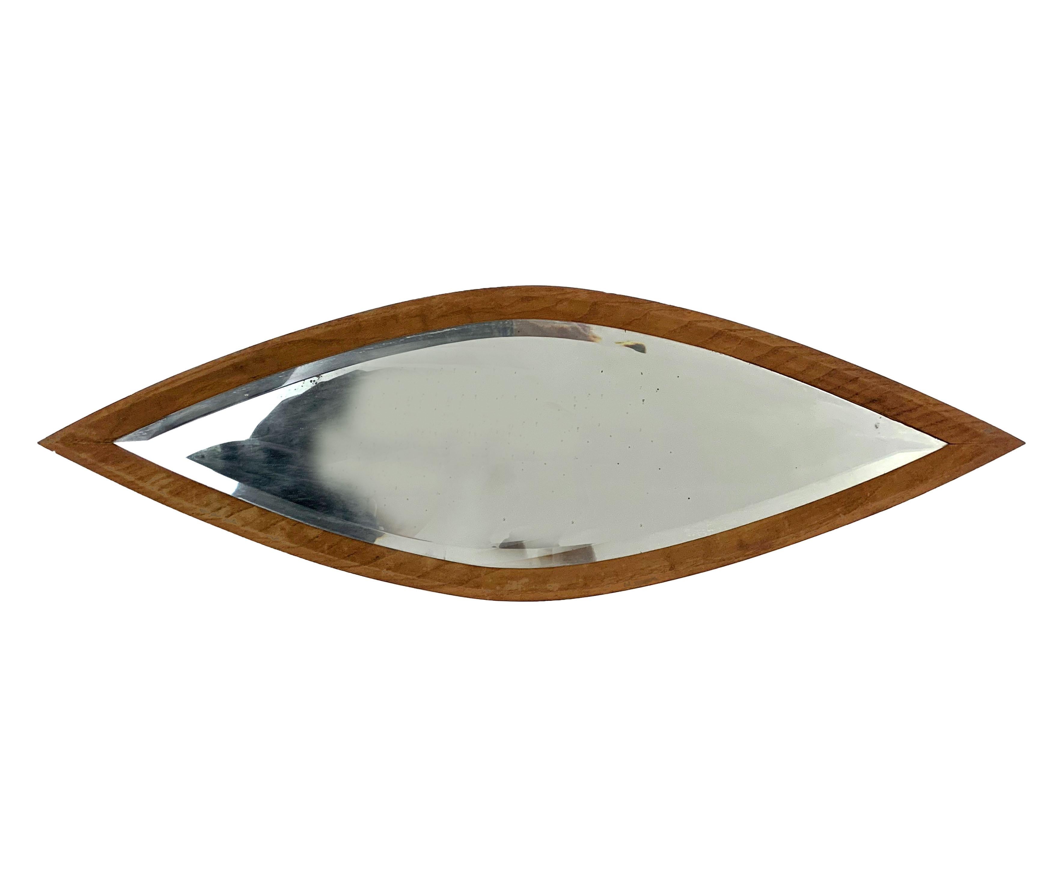 20th Century Oval Wall Mirror, Eye-Shaped, Wood Frame, 1950s Italy Mid-Century Modern For Sale