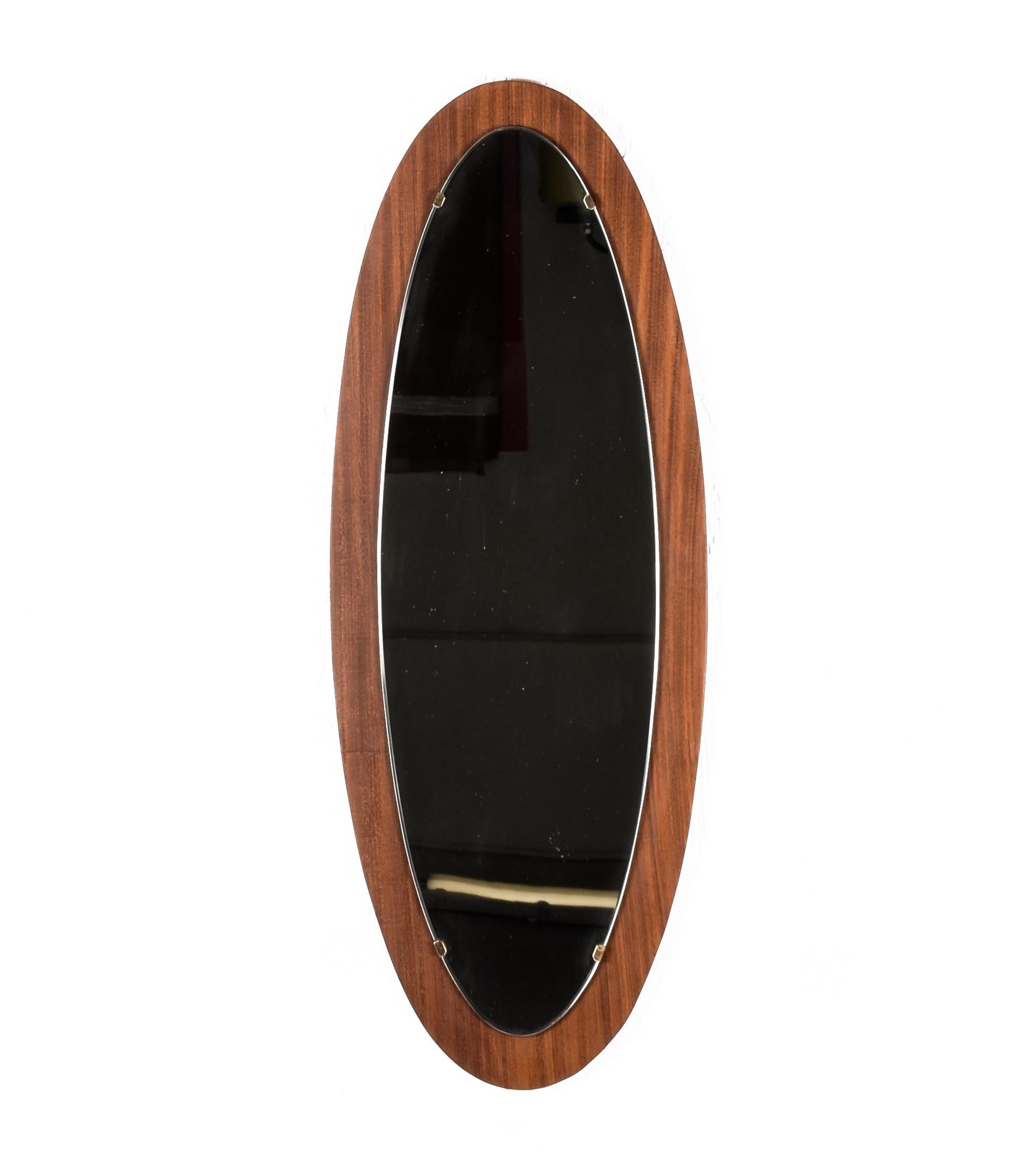 Oval Wall Mirror Frame with Wood, 1960s, Italy, Mid-Century Modern In Good Condition In Roma, IT
