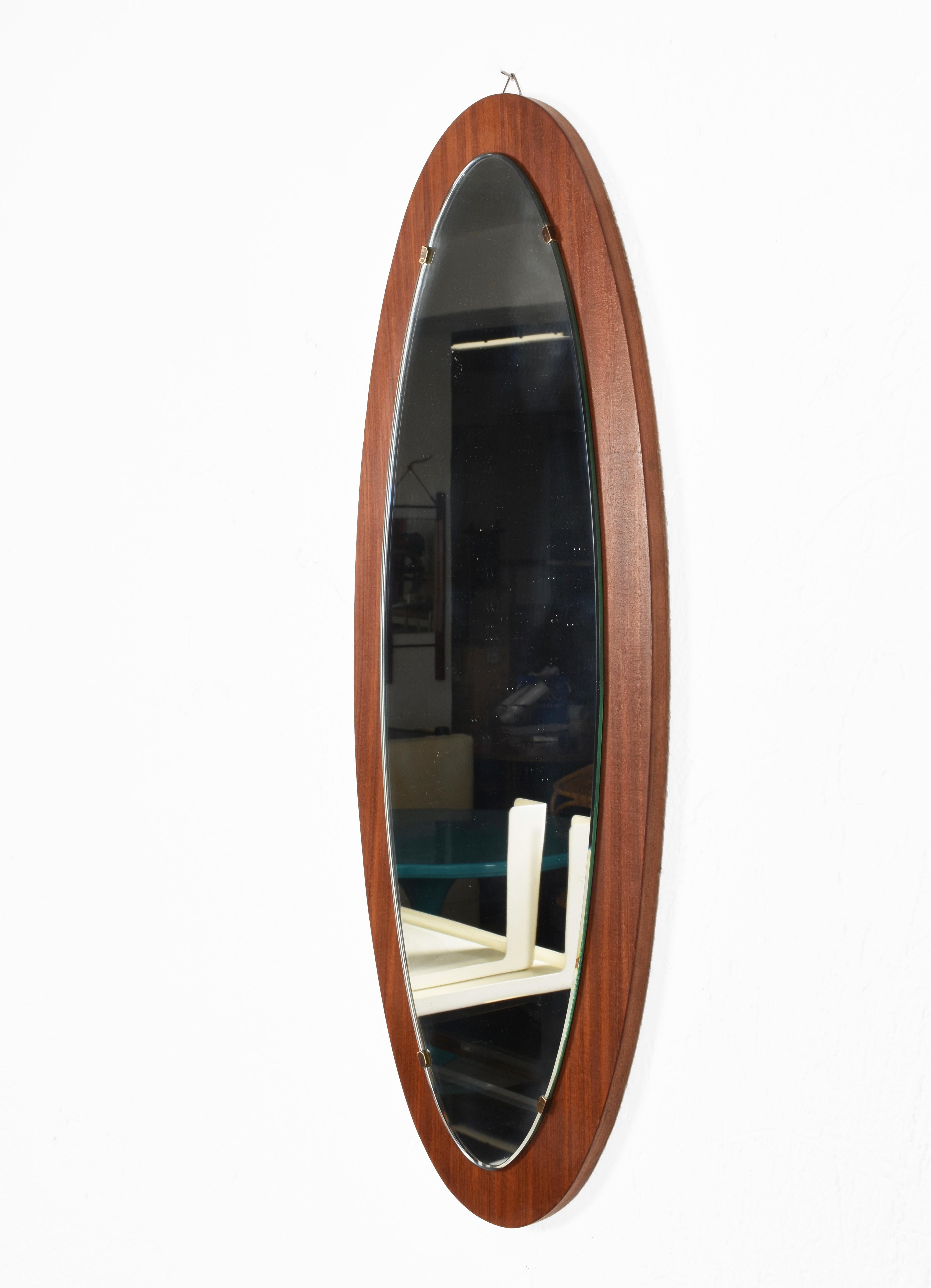 20th Century Oval Wall Mirror Frame with Wood, 1960s, Italy, Mid-Century Modern